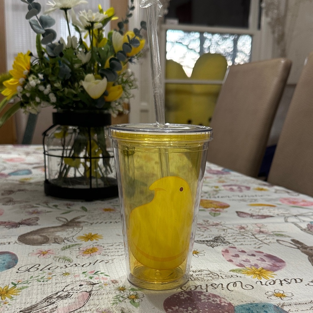 Peeps Yellow Chick Double Wall Tumbler Cup w/ Straw Easter Drink Cup  NWT